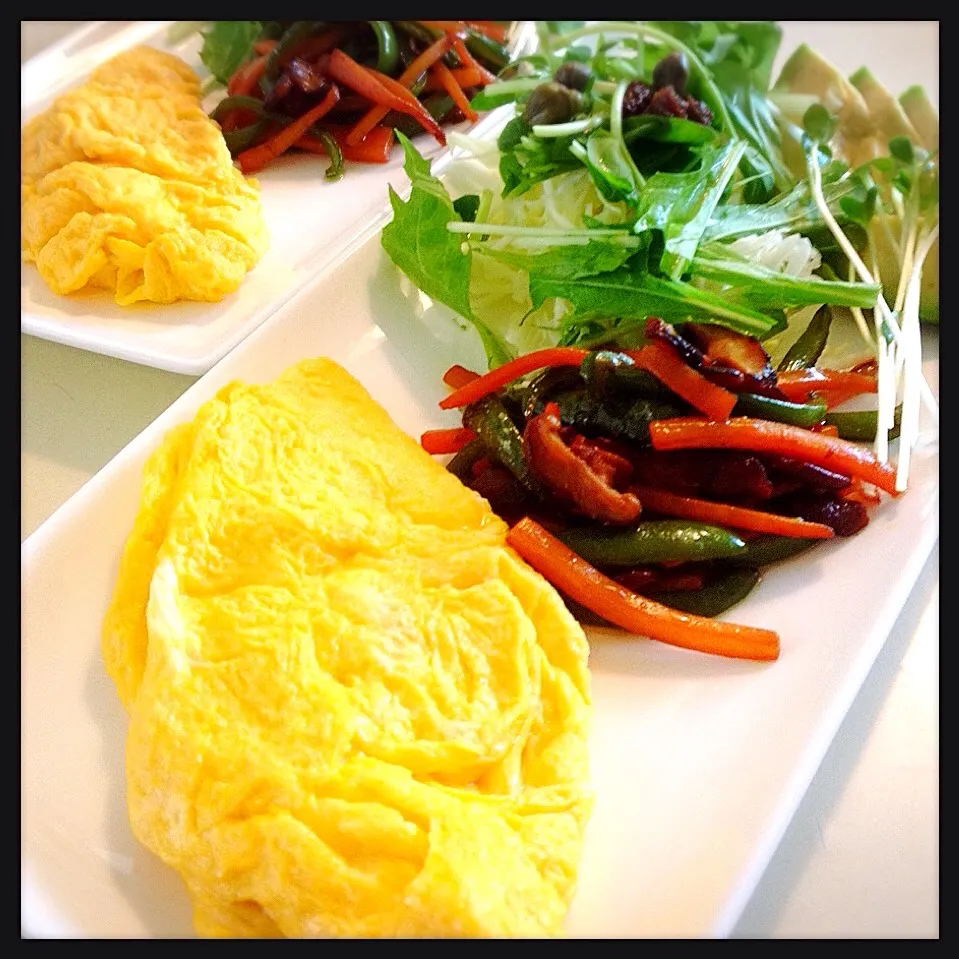 野菜炒めな朝ごはん。Fried vegetable & egg breakfast|toyamadaさん