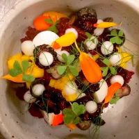 Blueberry granita, coconut , flowers, herbs, berries|andrew franciscoさん