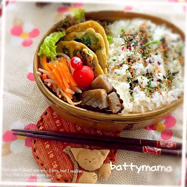 Snapdishの料理写真:プーティさんの料理 春菊のチヂミ弁当🇰🇷～♡battymamaの節約しても美味しいお弁当♡|ばってぃーまま＠♪さん