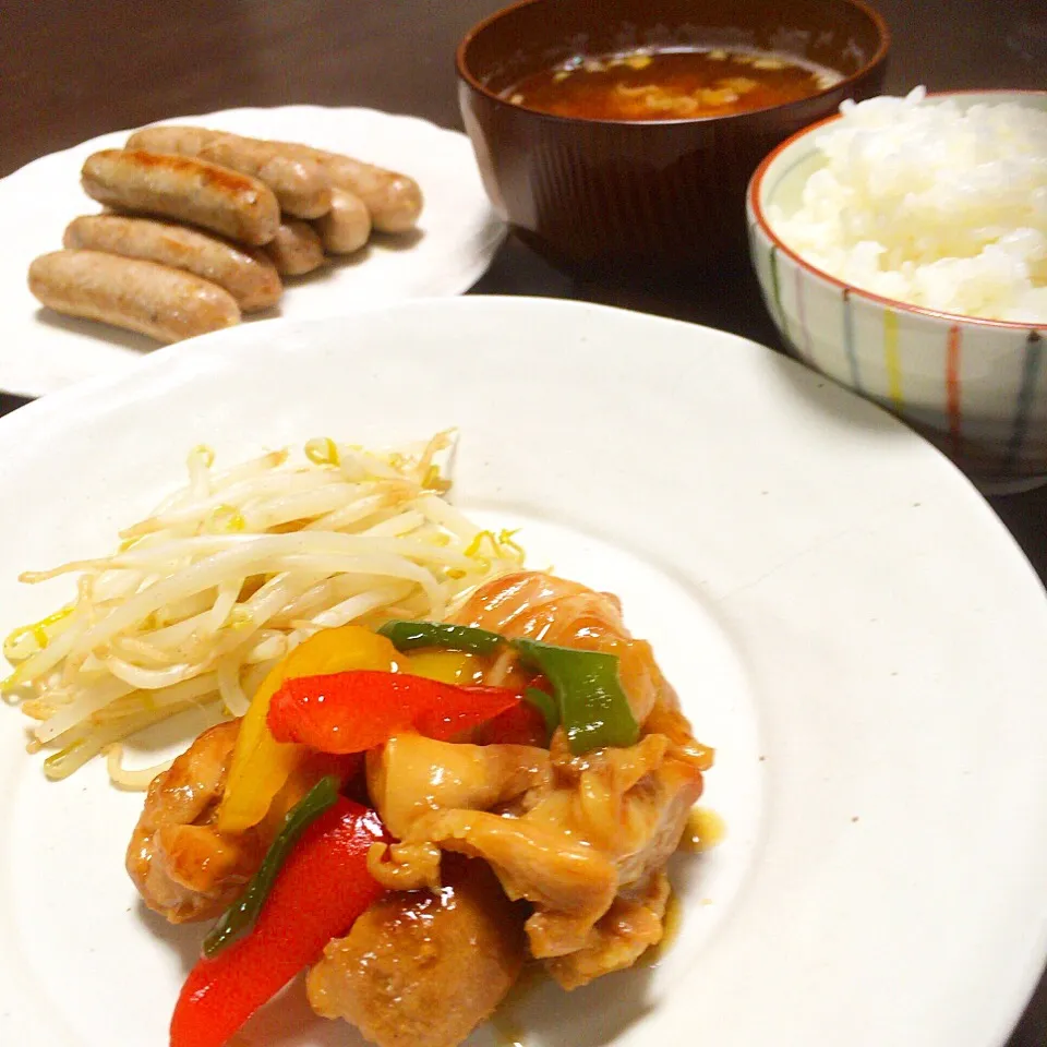 晩ごはん。手作りソーセージ。|かおちゃんさん