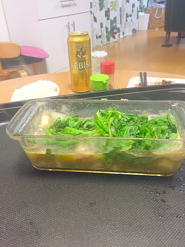 Snapdishの料理写真:アヒージョで、青菜しゃぶしゃぶヽ(ﾟ∀ﾟ)ﾉ|ふみぃさん