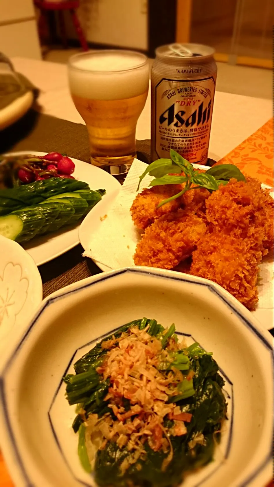 蟹クリームコロッケ🍴&ほうれん草のお浸し🌱スーパーD🍺＼(^o^)／|ナムナムさん