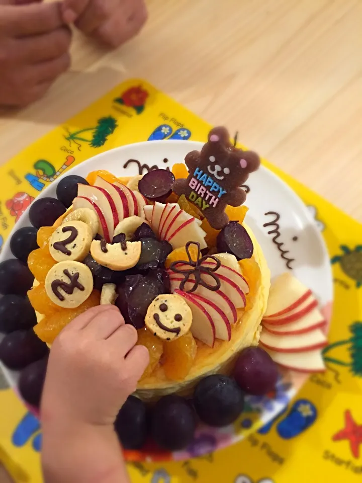 スフレチーズケーキで2歳のお誕生日🍀写真を撮る前に食べられたけど|mochaさん