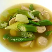 lady's finger, celery and meat ball soup.|mawlay gueさん