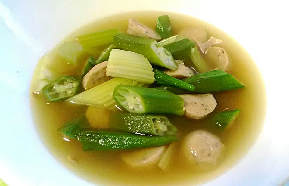 lady's finger, celery and meat ball soup.|mawlay gueさん