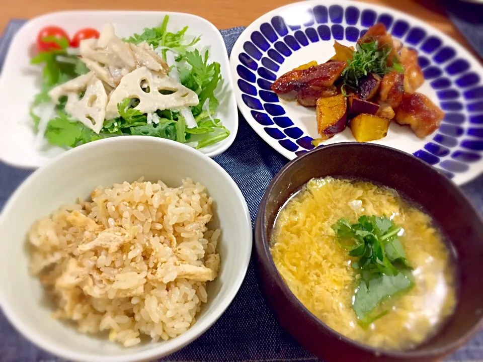 鶏肉とさつまいも炒め定食|ももみにゃん。さん