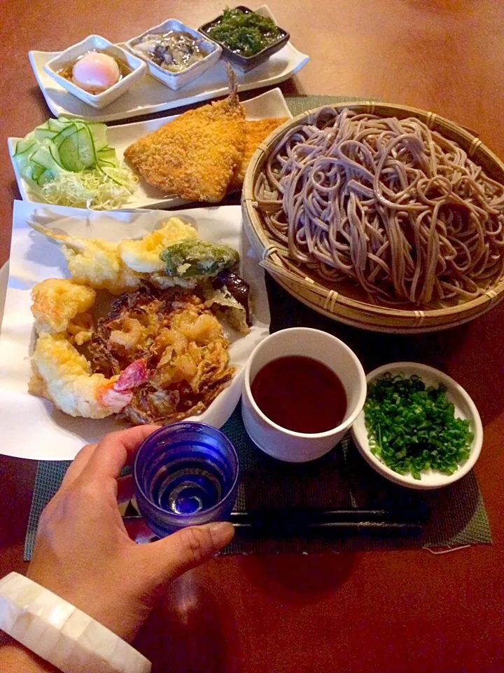 Snapdishの料理写真:Today's Dinner🍴前菜･ｱｼﾞﾌﾗｲ･天ぷらかき集めw･お蕎麦|🌈Ami🍻さん