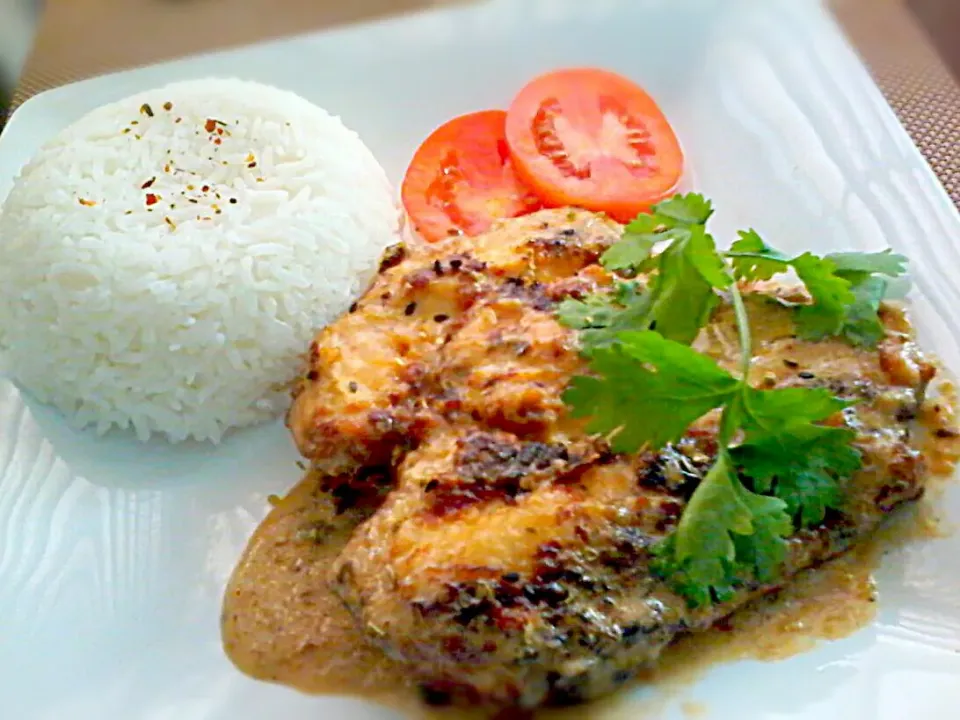 ヨーグルトハニーチキンステーキ Yogurt Honied Chicken Steak w/ Jasmine Rice Platter ✔|🌼 Pooja's Kitchenette 🌼さん