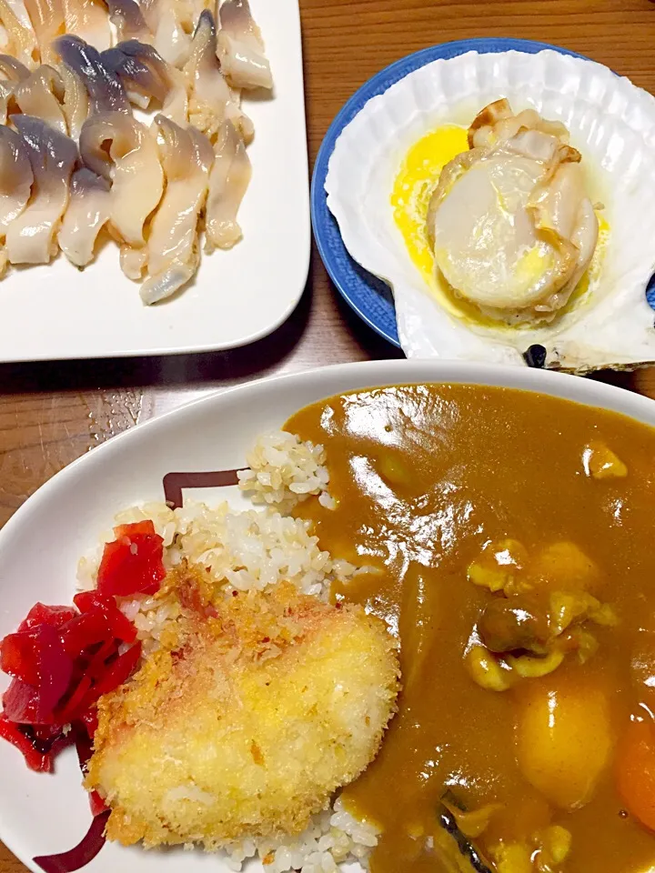 ホッキの刺し身とホッキカツカレーとホタテのバター焼き！|ゆかりさん