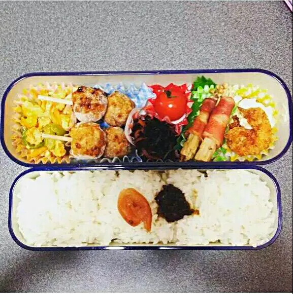 #お弁当 #スクランブルエッグ #つくね #ひじき #ミニトマト #エノキベーコン巻|miさん