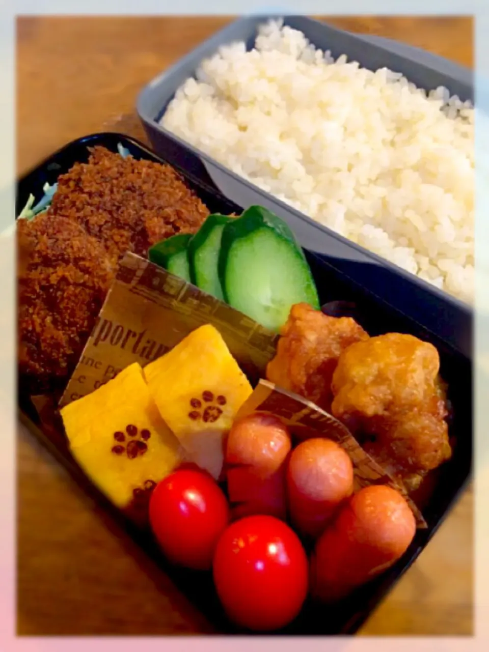 肉球🐾焼きごて来たー（≧∇≦）
ソースメンチと肉球玉子焼き弁当|たかこママさん