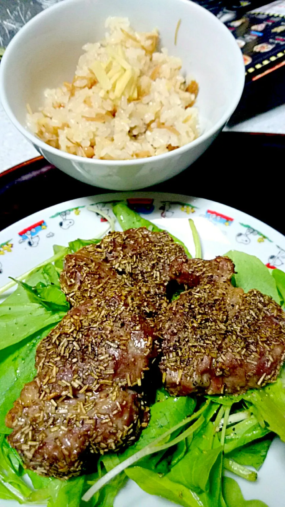 ラムの肩ロースローズマリー焼きとしじみとなめたけのごはん！|あまねさん