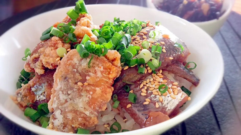 イワシが食べたくて(o^^o)
イワシ漬け＆竜田揚げ丼♪|ぎるママさん