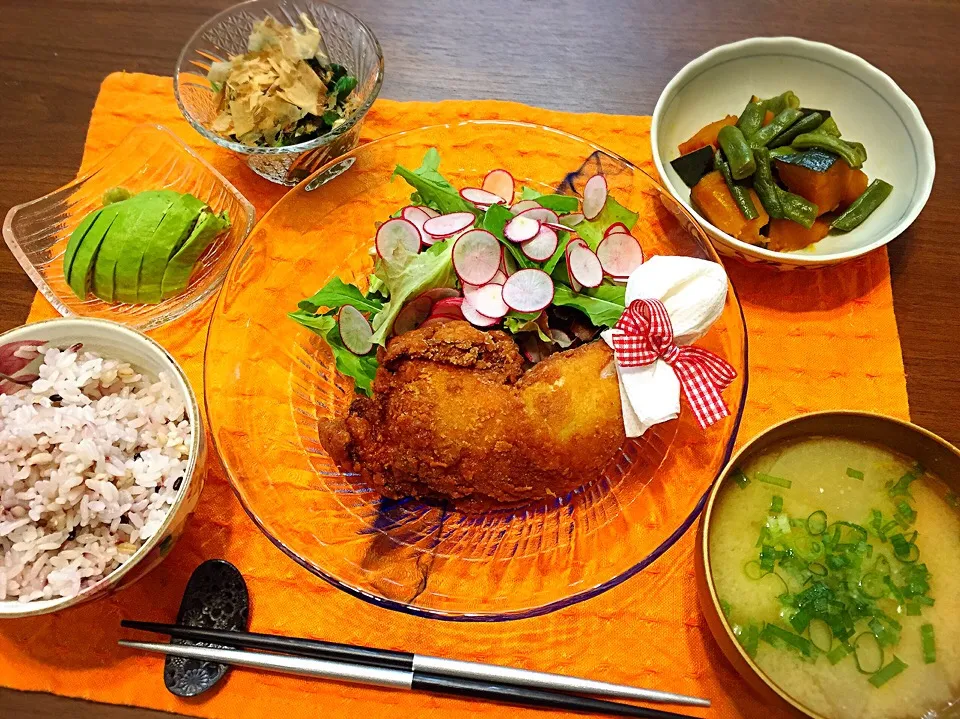 フライドチキン かぼちゃとインゲンの煮物|fleur ❁︎⑅*さん