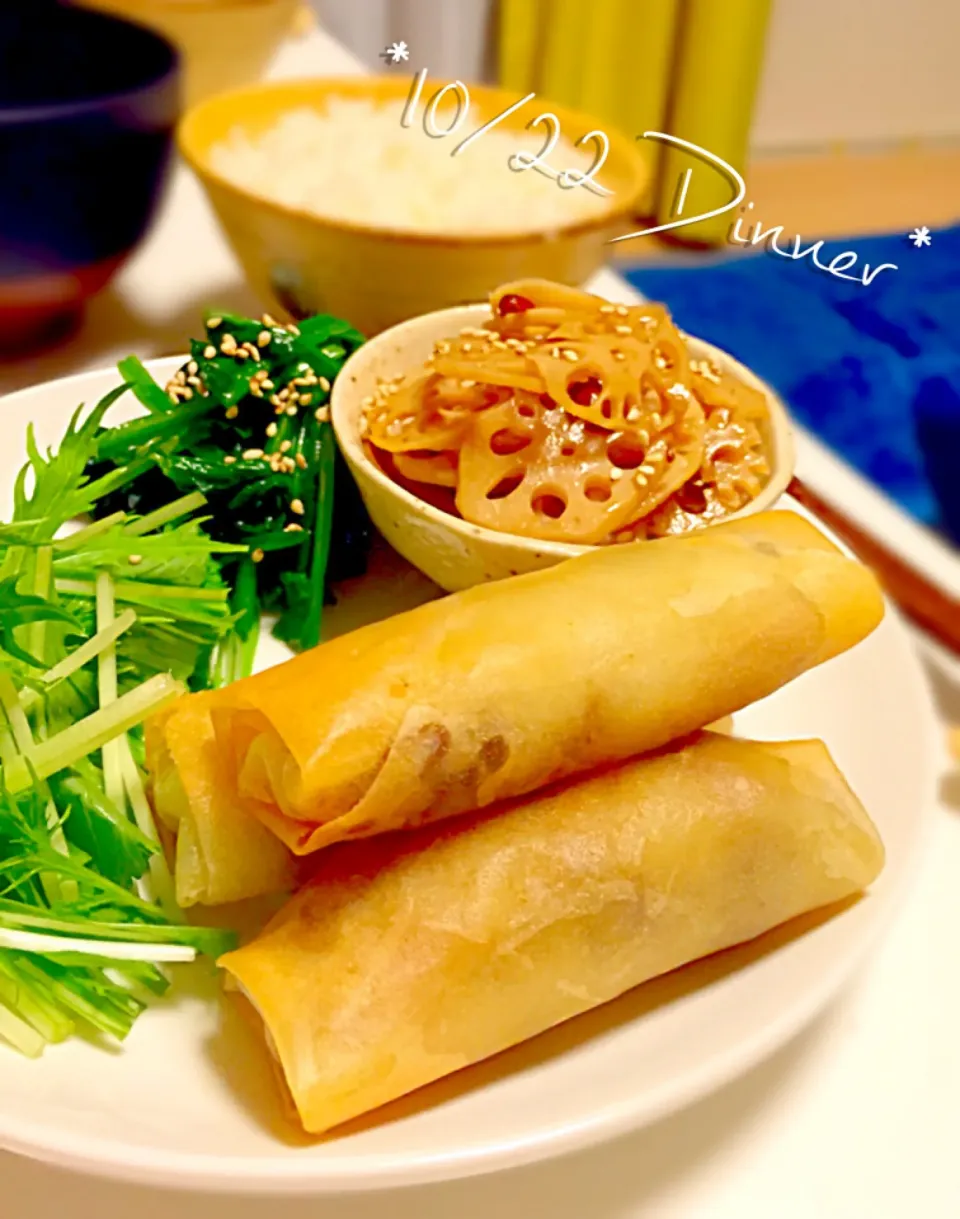 牛丼残りで牛コロッケ風春巻き、など晩ごはん*|かばちゃーんさん
