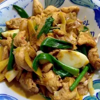 Snapdishの料理写真:stir fried chicken with ginger and onion springs.|Kenex Kum Chee Kuanさん