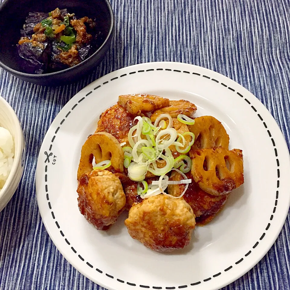 お豆腐つくねと蓮根の梅照り焼き♪|rikoさん