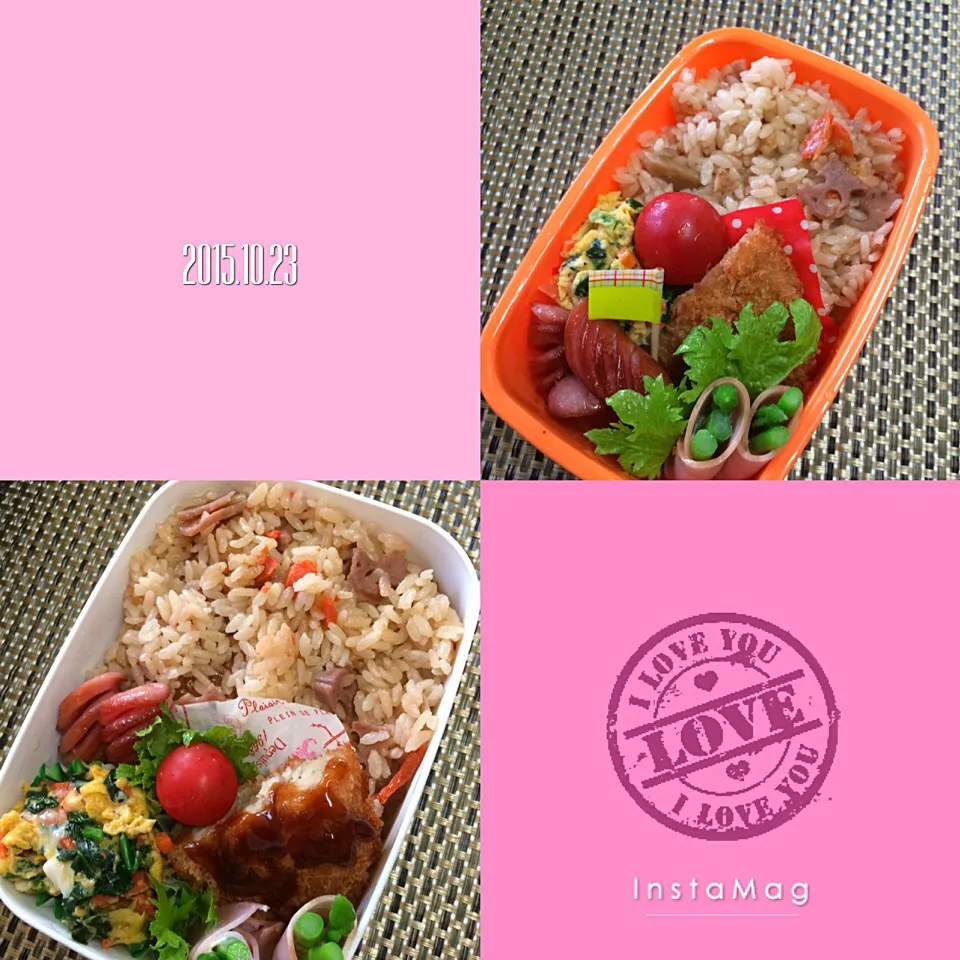 Snapdishの料理写真:息子&娘のお弁当〜♬チャーシューのタレで炊き込みご飯|kiyomiさん