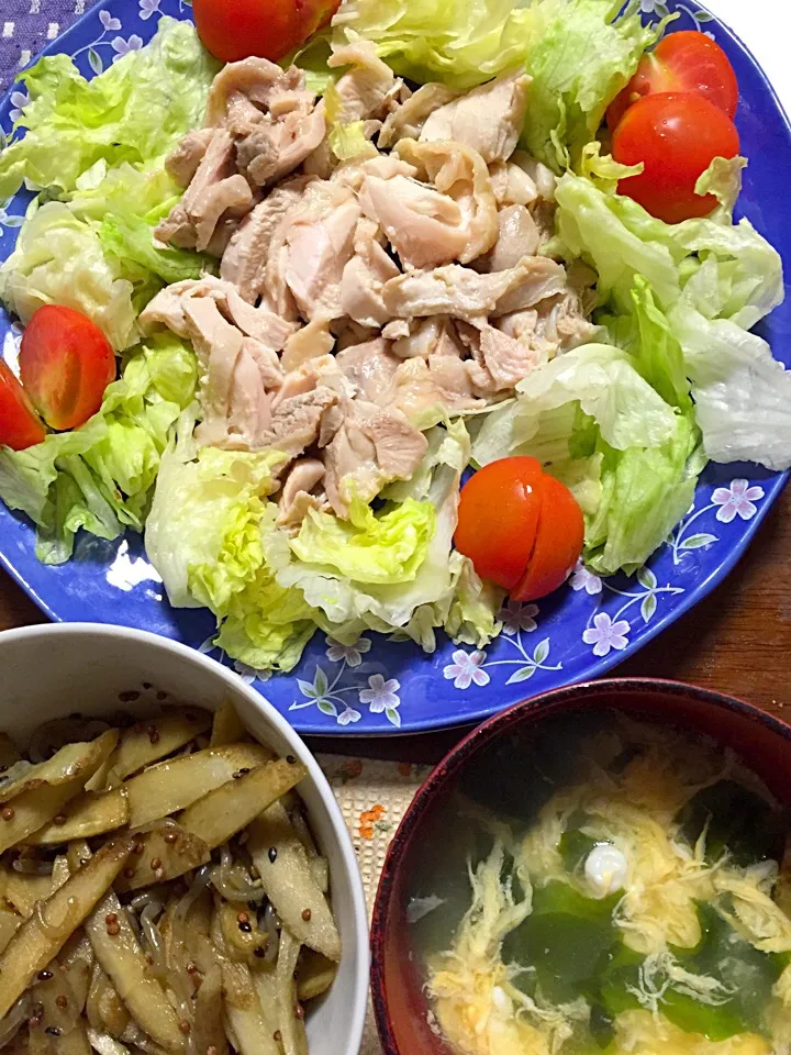 鶏肉の坊っとけボイル 金平牛蒡 かきたま汁|掛谷節子さん