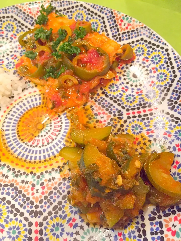 Snapdishの料理写真:Zucchini Moroccan Style and Fish Tajine|KellyCoさん