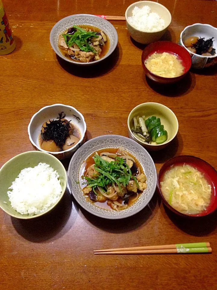 鳥と茄子の南蛮漬け、こんにゃく煮物|Mami Otsukaさん