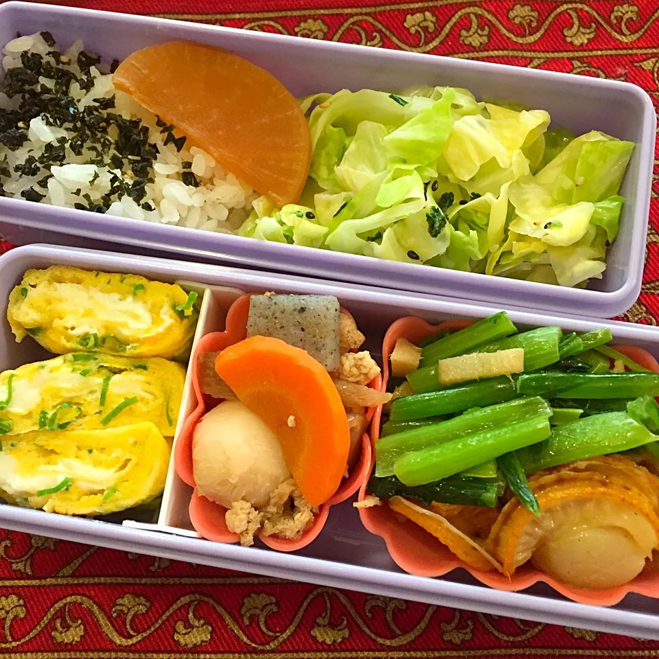 帆立と小松菜の生姜ソテーとけんちん弁当|もえさん