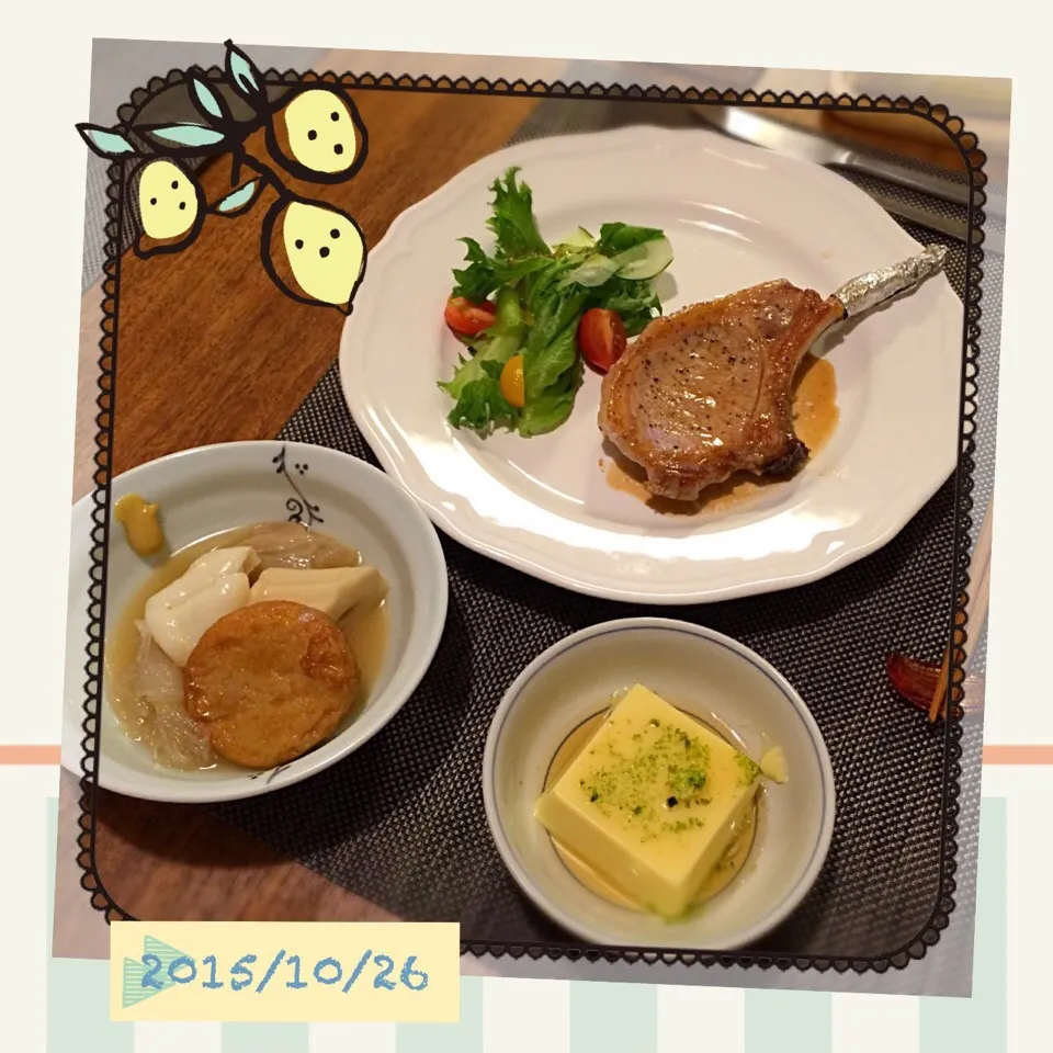 Snapdishの料理写真:ポークソテー／レモンソース
たまご豆腐
おでん|𓇼 Ⓢ Ⓗ Ⓘ Ⓝ Ⓞ Ⓑ Ⓤ 𓇼さん