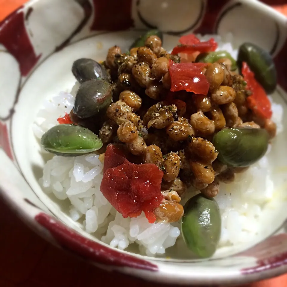 丹波黒豆と梅、納豆のご飯|angiee♡さん