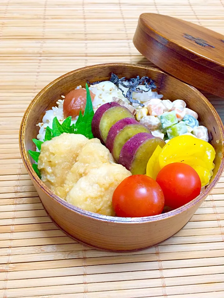 2015.10月27日のわっぱ🍱ハナたなさんの料理 鶏ムネ肉の味噌マヨチキン入り〜💕|ブー吉さん