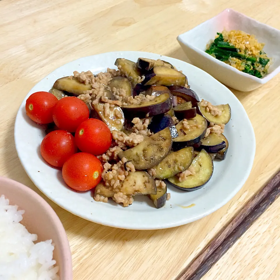 ひき肉となすの炒め物|びりびりさん