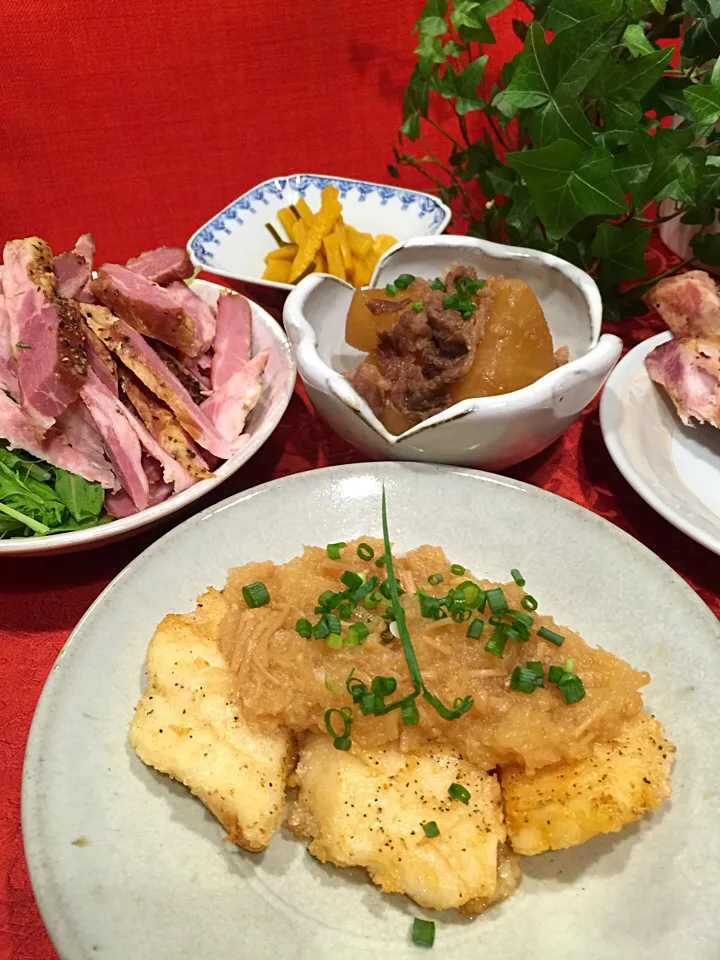 白身魚の竜田揚げ・おろしなめ茸餡掛け|みなさん