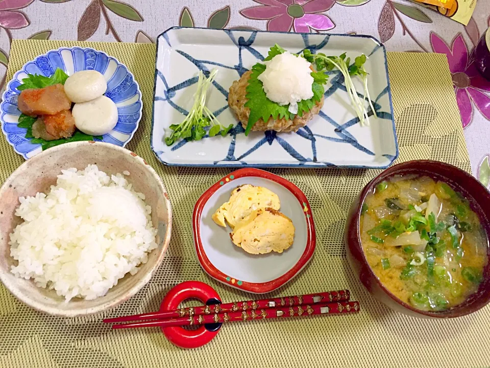 おろしハンバーグ 玉子焼き 具沢山お味噌汁|Ikuさん