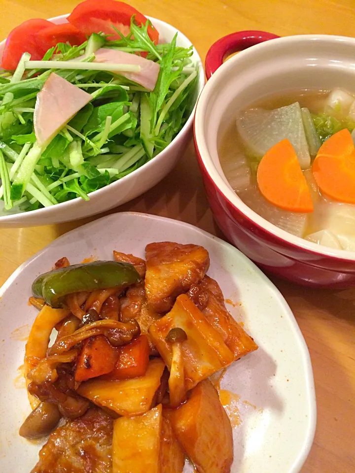 今日は酢豚と水餃子スープ、水菜のサラダ(^^)|美也子さん