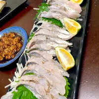 Snapdishの料理写真:太刀魚の炙りをハゲの肝醤油で|Nobue  Nagaiさん