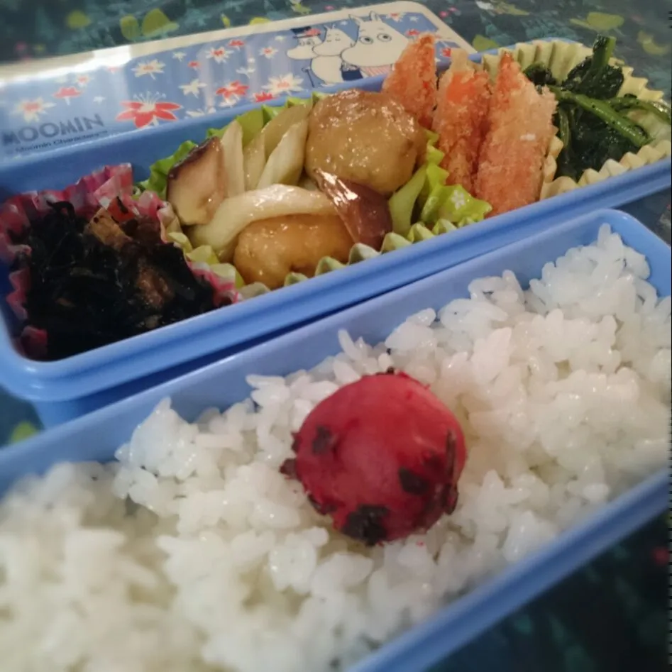 お弁当(10/28)
梅干しごはん、にんじんのフライ、鶏肉団子と白ネギの中華風、ほうれん草の黒ごま和え、ひじきの煮物|さっちんさん