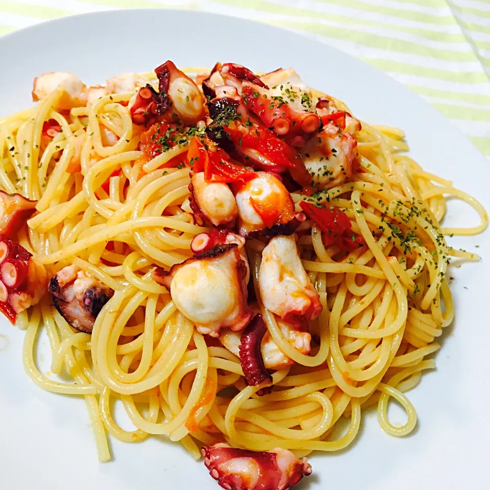 タコとトマトのパスタ|にこりんさん