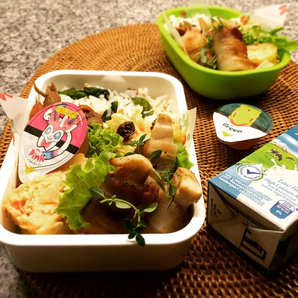 Lunch on Tuesday, Bamboo Shoot Roll with UmeSiso(Japanese plum and basil). 
たけのこの梅しそ巻き弁当、火曜日。|Yuka Nakataさん