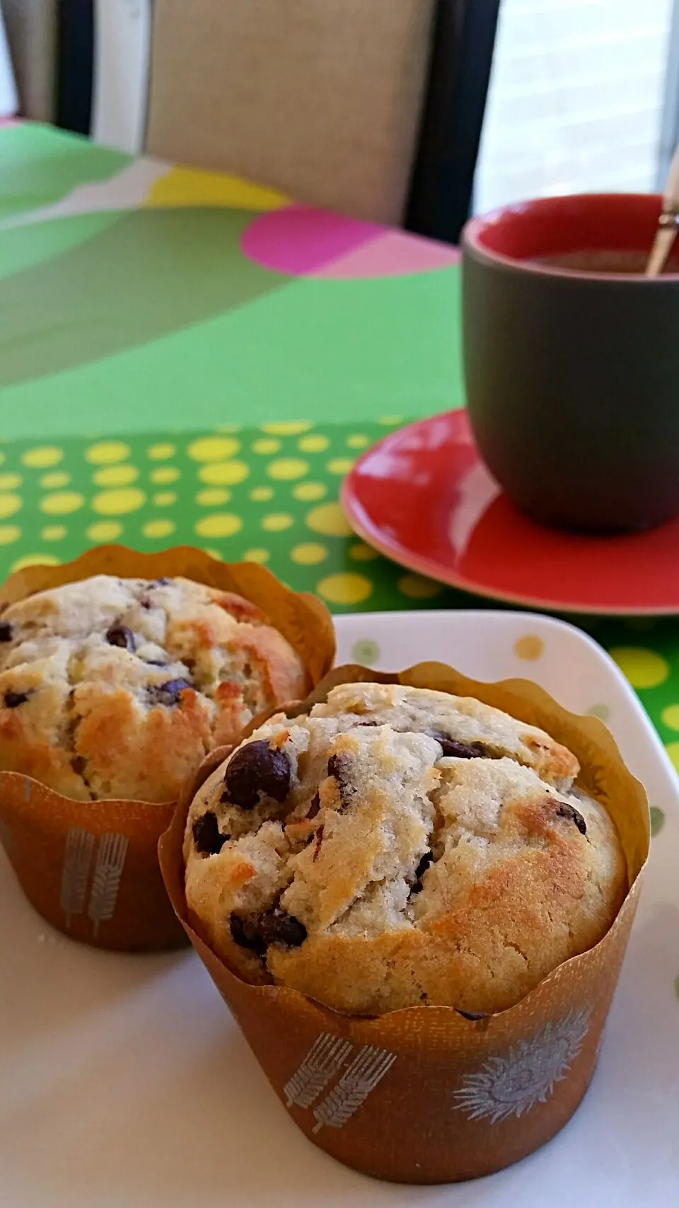 Snapdishの料理写真:banana chocolate chip muffins for tea break|Hannie Leongさん