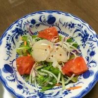 野菜サラダ、帆立のカルパッチョのせ|しょうこさん