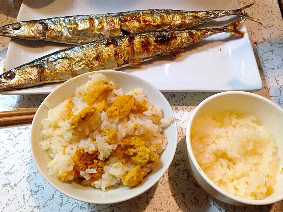 ウニご飯とサンマ|山根あみさん