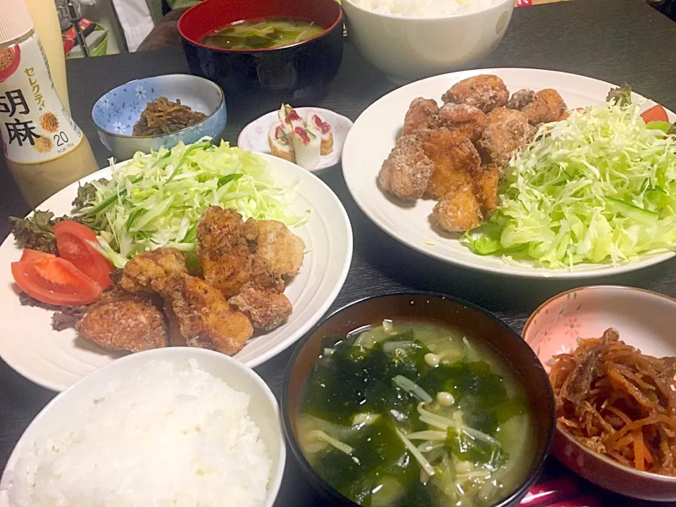 Snapdishの料理写真:鶏の唐揚げ定食|ゆりえさん