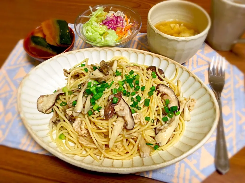 ＊きのこと鳥挽肉のバター醤油パスタ
＊かぼちゃの煮物|＊k＊さん