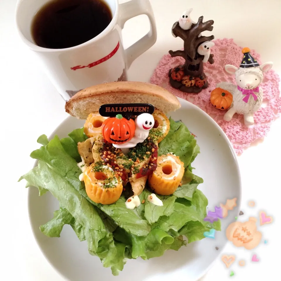 かぼちゃチーちく&卵焼き🎃ベーグルサンド|Makinsさん