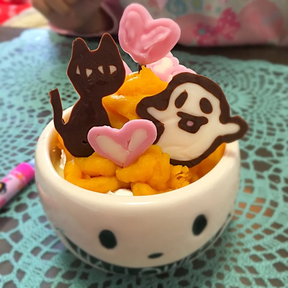 Snapdishの料理写真:カボチャのモンブランプリン🎃|Kirarihahaさん