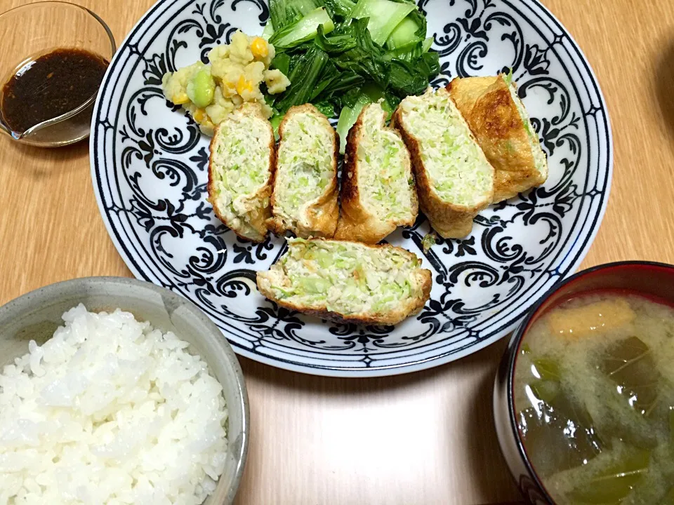 キャベツ＆鶏ミンチの油揚げ挟み焼き✧*|Makiさん