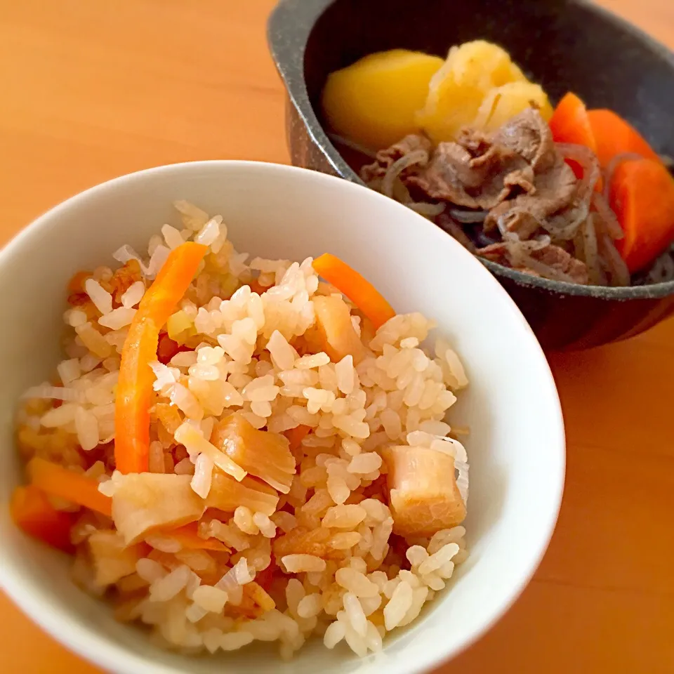 ホタテの炊き込みご飯と肉じゃが|harukaさん