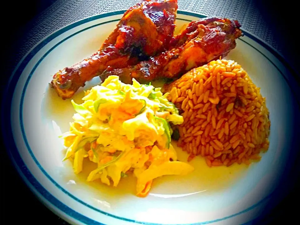 Baked Barbeque Chicken with Peas n Rice and Cole Slaw.|Juan Simmsさん