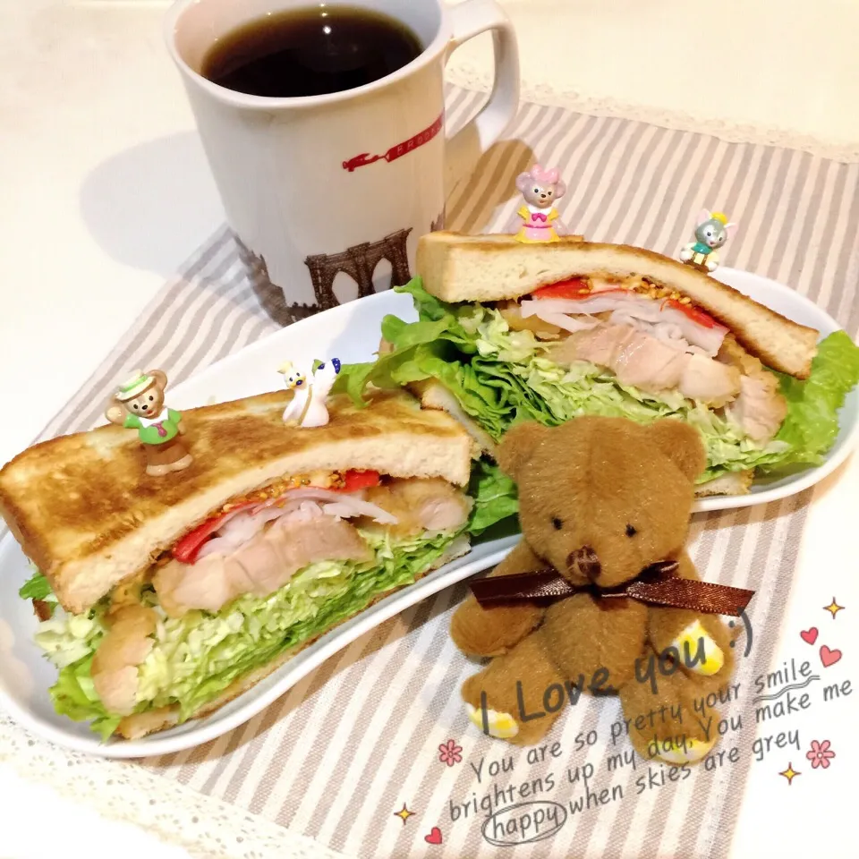 塩から揚げ&カニカマ❤︎明太マヨ入りトーストサンド|Makinsさん