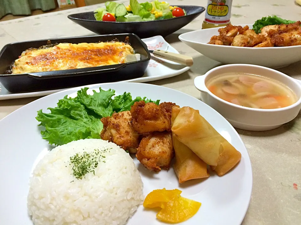 から揚げプレートと里芋と豆腐のグラタン❤️|makoさん