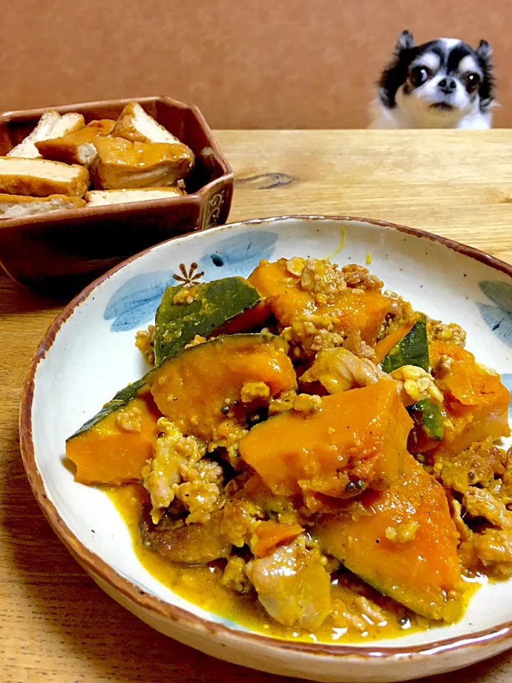 かぼちゃと豚肉の煮物(ちょっとカレー風味) 厚揚げの煮物|エイコさん